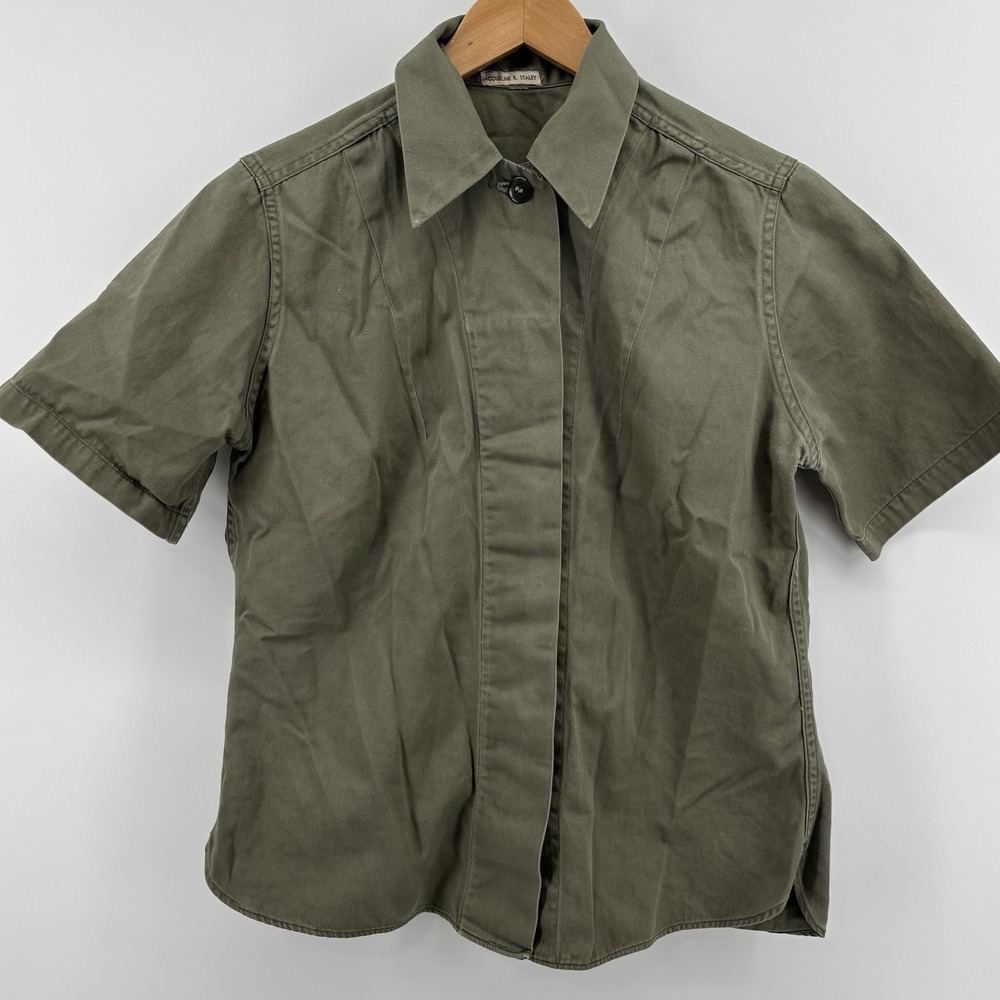 Vintage US Military Utility Shirt Vietnam OD Green Cotton Twill Womens Medium